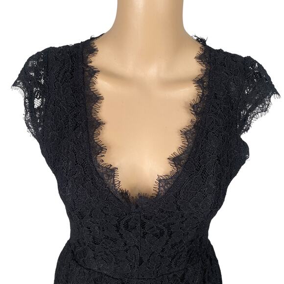 Babaton Aritzia Tobias Black Eyelash Lace Cap Sleeve Dress SZ 4 - Picture 6 of 14